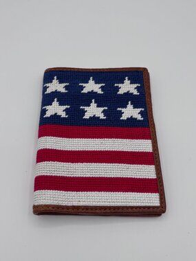Smathers & Branson Needlepoint Passport Case American Flag Leather